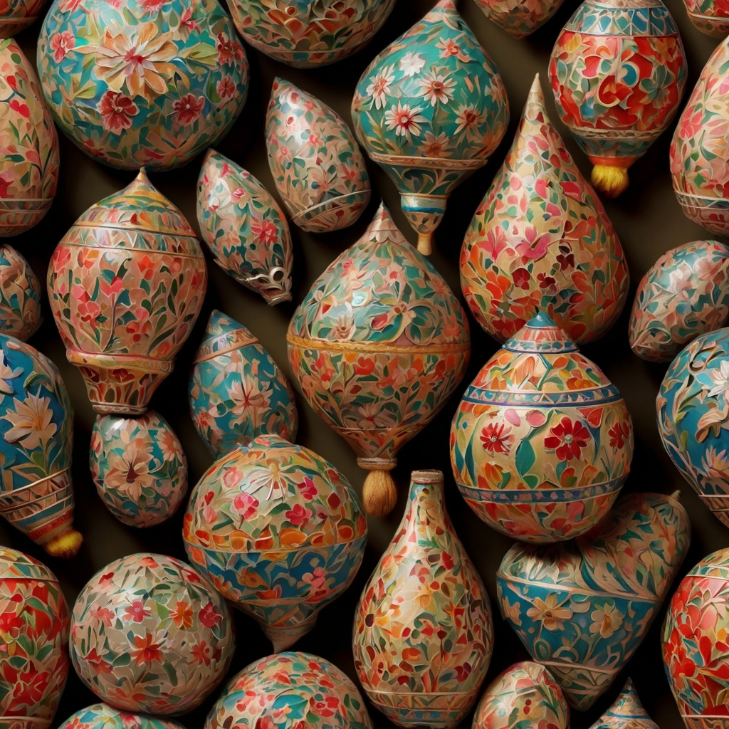 A close-up of a vibrant Kashmiri paper mache artifact.